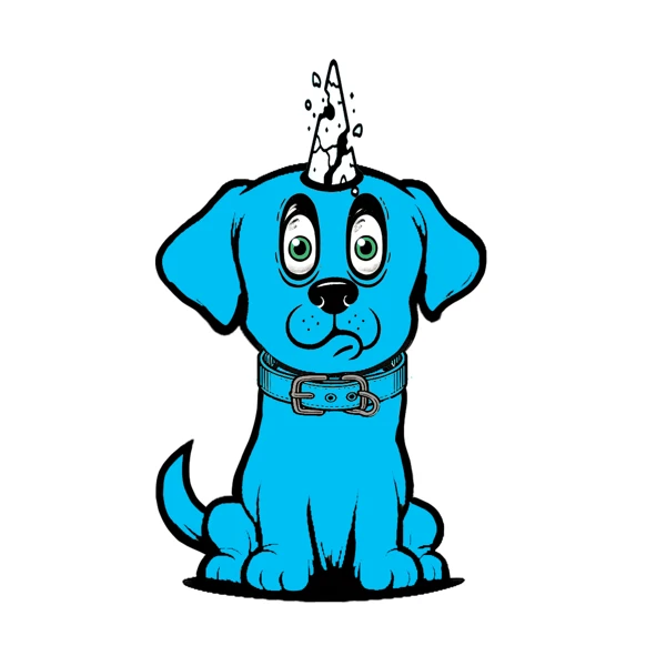 Blue dog with a white spotted horn