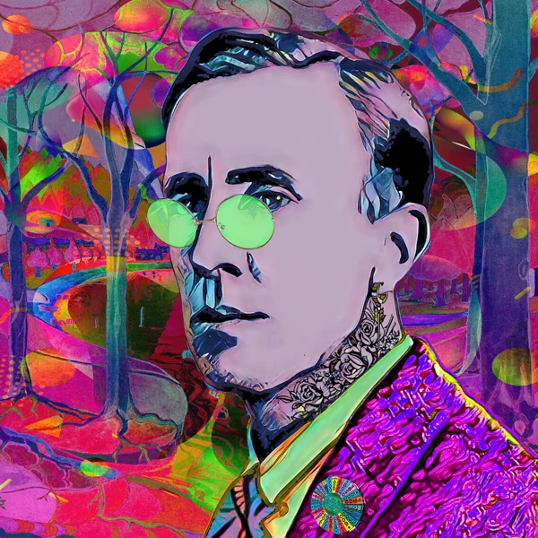 Tolkien 19: Green round glasses and a magenta jacket
