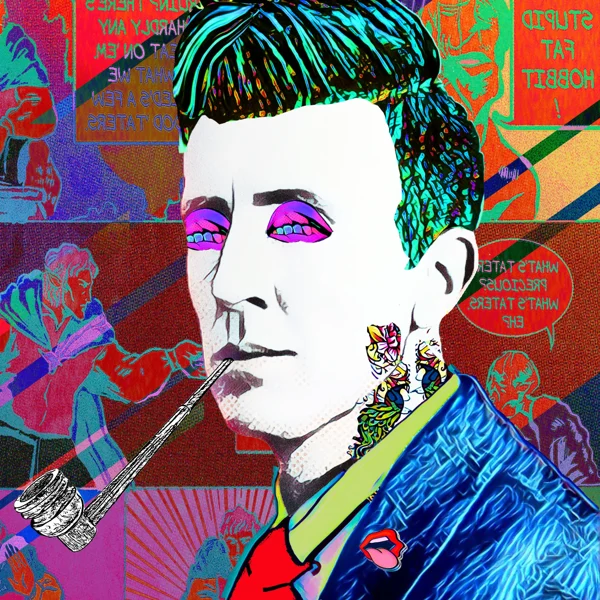 Tolkien 22: Swept-up dark hair, pink eyelids, and a pipe