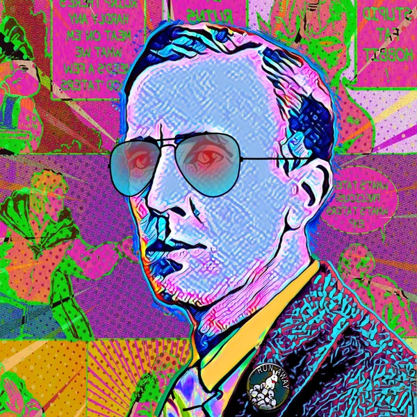 Tolkien 44: Mirrored aviators with a blue face and patterned jacket