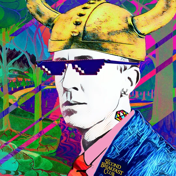 Tolkien 55: A gold horned helmet and pixelated sunglasses