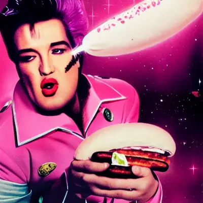 Pink Elvis, surreal pop-art composition