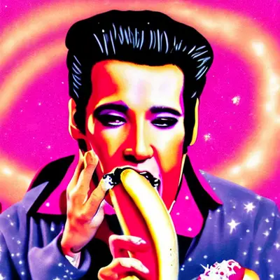 Pink Elvis, surreal pop-art composition
