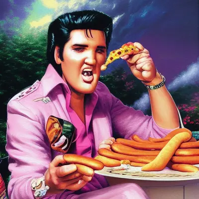 Pink Elvis, surreal pop-art composition