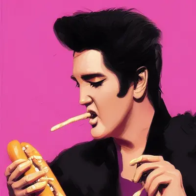 Pink Elvis, surreal pop-art composition