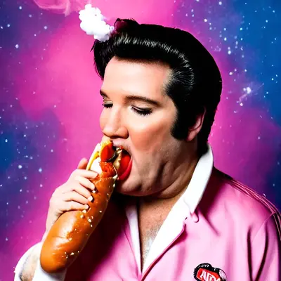 Pink Elvis, surreal pop-art composition