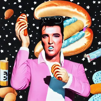 Pink Elvis, surreal pop-art composition