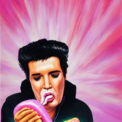 Pink Elvis, surreal pop-art composition