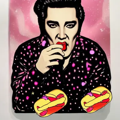Pink Elvis, surreal pop-art composition