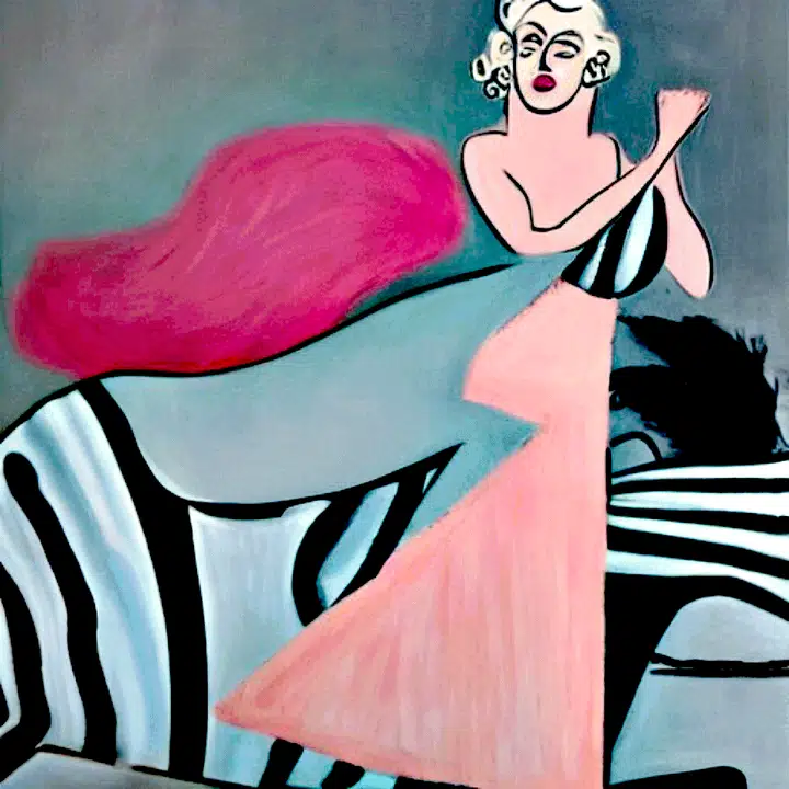 Pink Marilyn — a surreal composition in pink, with Marilyn Monroe and Art Deco imagery
