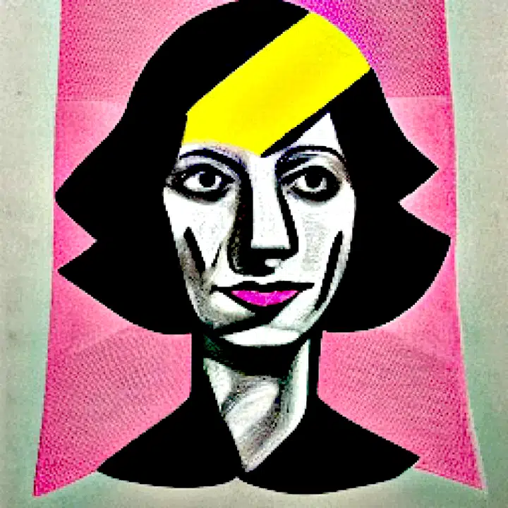Portrait with a yellow forehead and pink lips